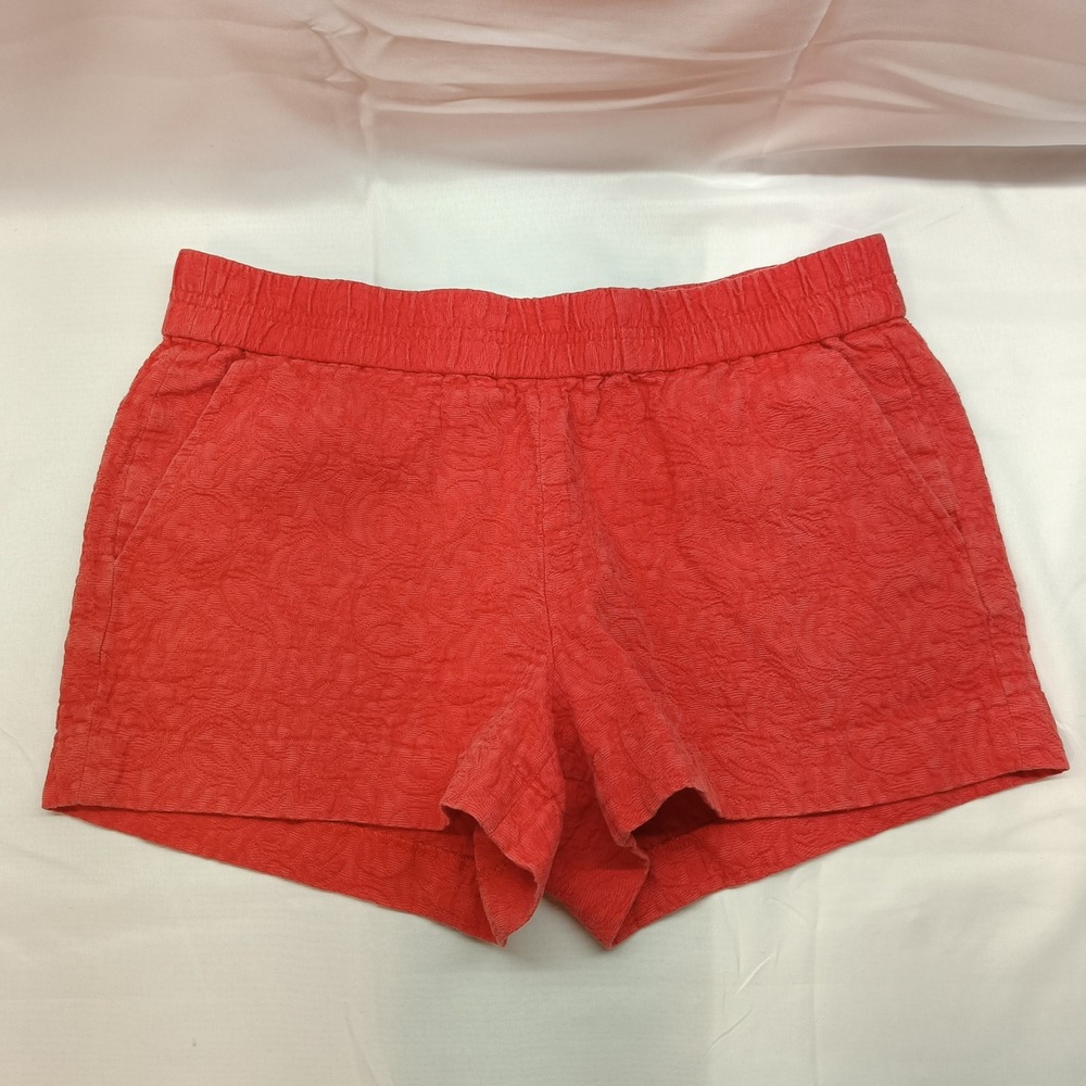 J.Crew Womens 6 Coral Pink Textured Floral Matelasse Pull On Shorts Casual Beach